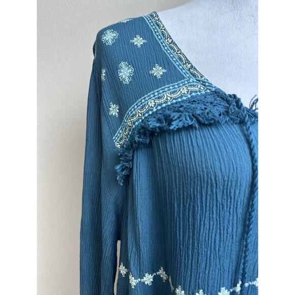 Style & Co. Women’s Top Size XL Blue Floral Embroidered Long Sleeve Boho Flowy - Picture 4 of 16
